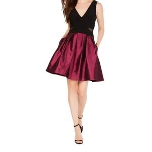 Xscape Black and Burgundy Mini Dress